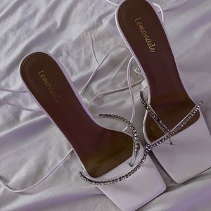 White lace up heels